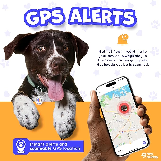 HeyBuddy® Slide Series - QR Code Smart Pet Tags for Dogs & Cats, Personalized Pet Tag Stores Multiple Information, Includes Passive Location Tracking, Real-Time Notification & Community Alerts