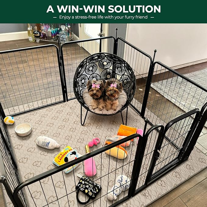 FXW 24 inch 8 Panels Rollick Dog Playpen & FXW 63" x 63" 1 Pack Washable Pee Pads
