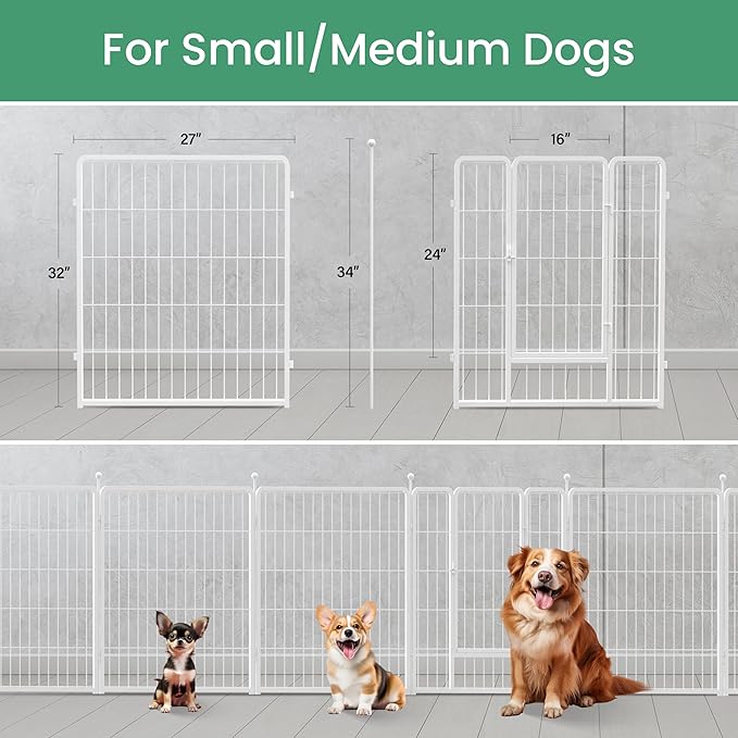 Simple Deluxe Dog Playpen, 32" Height 16 Panels Fence with Anti-Rust Coating, Metal Heavy Portable Foldable Dog Pen for Small/Medium/Large Dogs RV Camping, White
