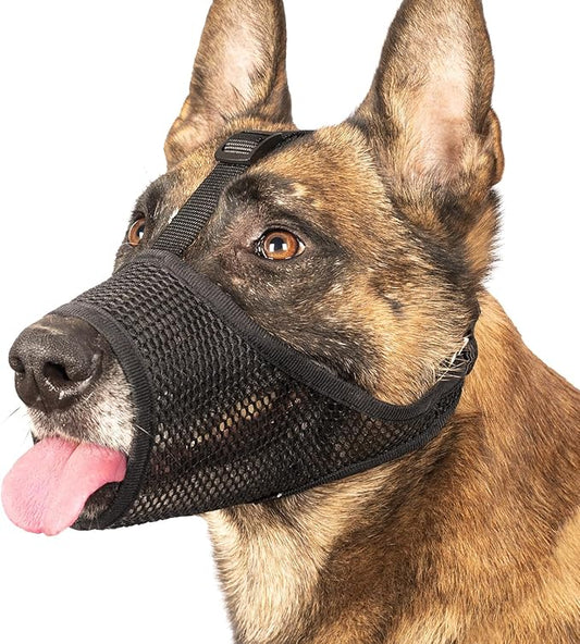 LUCKYPAW Dog Muzzle Mesh Muzzle for Large Medium Small Dogs Soft Dog Muzzle to Prevent Biting Chewing Excessive Barking with Adjustable Head Strap Perfect for Vet Visit (Black, L)