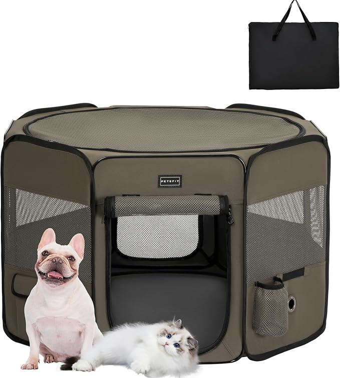PETSFIT Dog Pen Indoor, Anti-Leakage Bottom, Foldable, Collapsible Dog Playpen Indoor/Outdoor for Cats