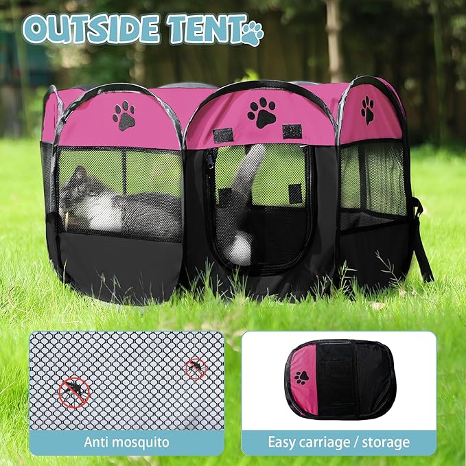 Portable Pet Playpen, Dog Playpen Foldable Pet Exercise Pen Tents Cat House Playground for Puppy Kitten Indoor Outdoor Travel Camping Use