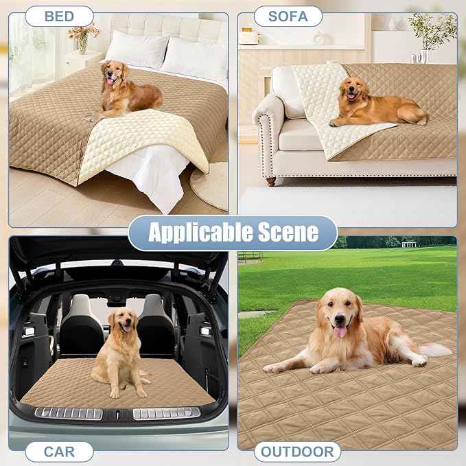 Smiry Waterproof Dog Blanket, Reversible Dog Bed Cover Pet Blanket, Soft Couch Cover for Dogs Washable, Bed Couch Sofa Furniture Protector for Puppy Cat Kids (82"x102", Camel/Beige)