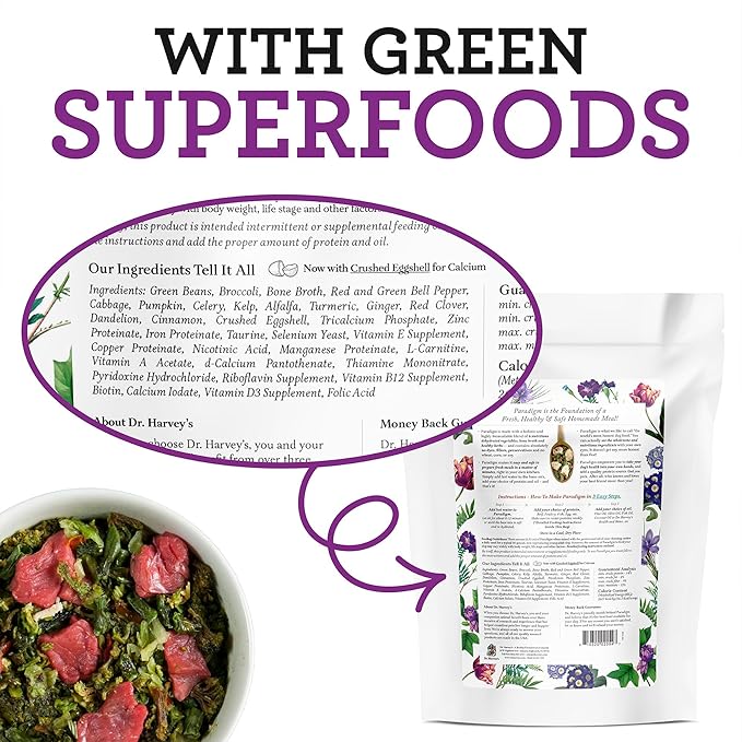 Dr. Harvey's Paradigm Green Superfood Dog Food, Human Grade Dehydrated Grain Free Base Mix for Dogs, Diabetic Low Carb Ketogenic Diet (3 Pounds)