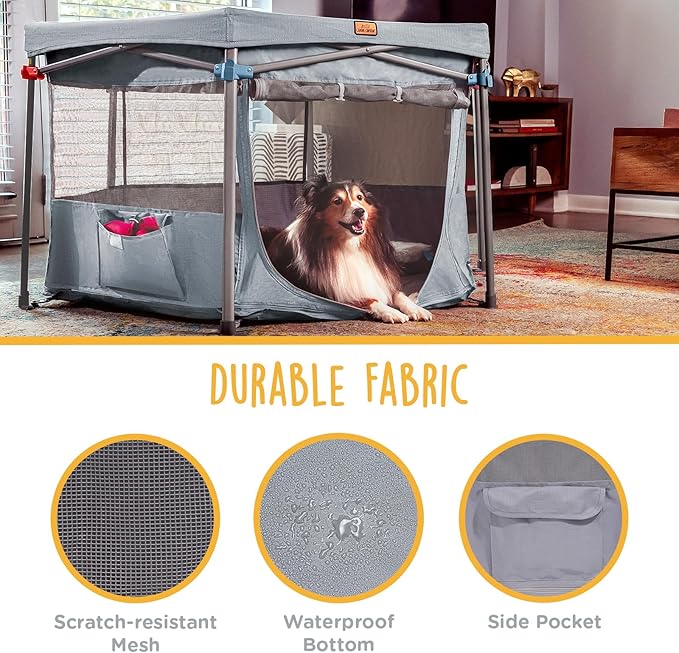 Zora Portable Pet Playpen, Foldable Dog Playpens for Indoor and Outdoor Exercise, Pop Up Pet Fence with Carrying Case for Dogs/Puppies, Dove Gray, 49" x 49" x 28"