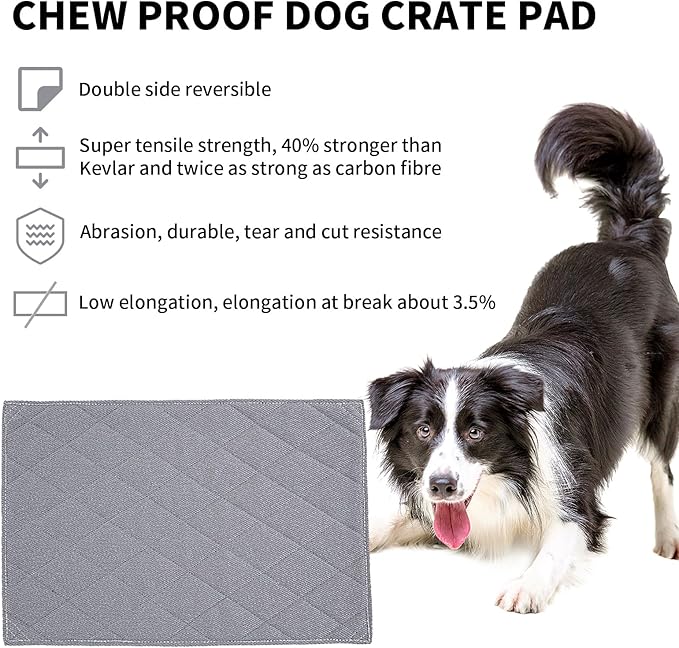 HOMBYS Chew Proof Dog Crate Pad Mat, Indestructible Kennel Pad for Aggressive Chewers, Durable and Water Resistant Teething Puppy Crate Mats for Dogs Cages (Medium(35" L x 22" W), Grey)