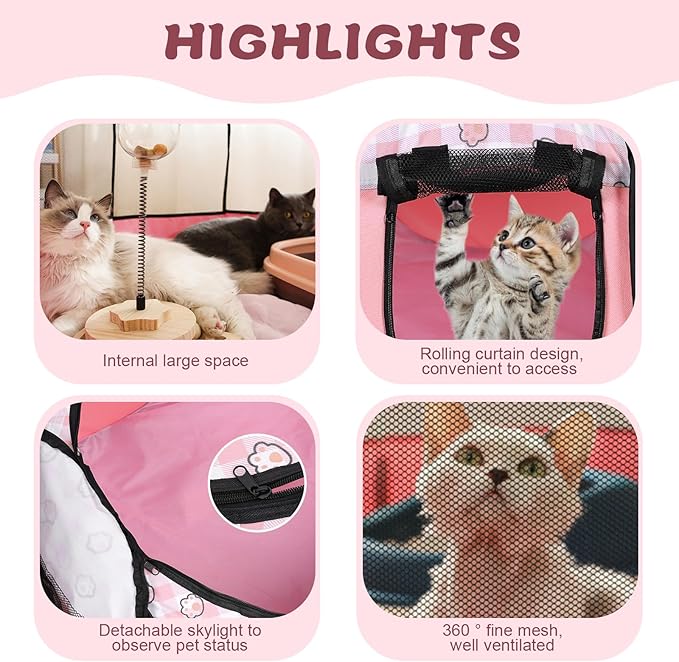 Lucky Monet Foldable Dog Playpen Cat Puppy Playpen Indoor Pop Up Pet Animal Playpen Outdoor Kennel Cage Pen Tent for Small Medium Dog Puppy Cat Kitten Rabbit - Large, Pink