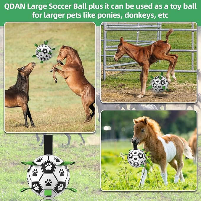 QDAN Dog Toys Extra Large Soccer Ball with Straps, Interactive Dog Toys for Tug of War, Puppy Birthday Gifts, Dog Tug Toy, Dog Water Toy, Durable Dog Balls World Cup for Large Dogs(9 Inch)