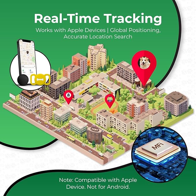 Pet Tracker for Cat, Smart Pet Location Tracker with Cat Collar Holder, Smart Item Finder, MFi Certificated Tracking Device, No Monthly Fee, Works with Find My (iOS Only) (Yellow)