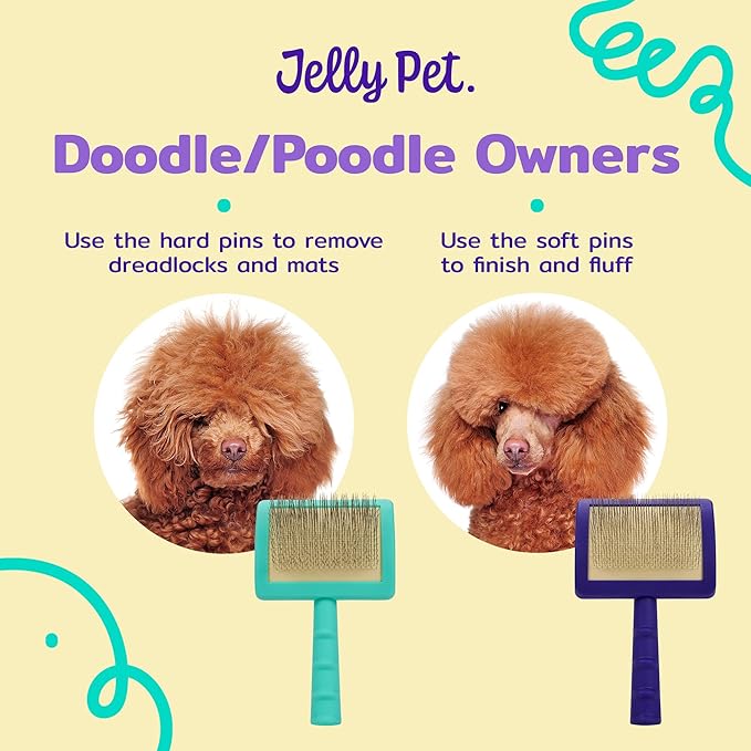 Jelly Pet Universal Slicker Brush for Dogs, Dog Grooming Brush, Remove Tangles and Dead Undercoat, Tuffer Than Tangles, Maltese Shi-Tzu Poodle Bichon, Firm Pins, Teal, Small