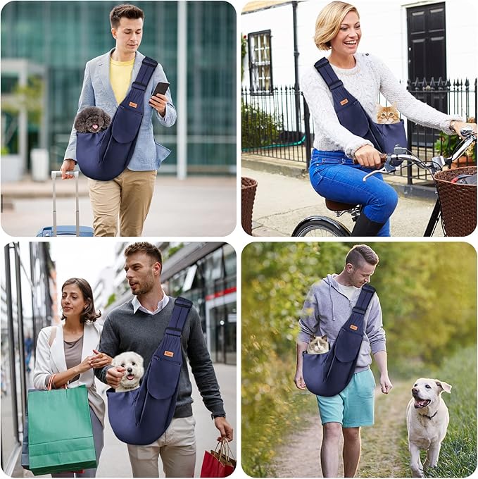 Cuby Dog and Cat Sling Carrier - Hands Free Reversible Pet Papoose Bag - Soft Pouch and Tote Design - Adjustable - Suitable for Puppy, Small Dogs, and Cats for Outdoor Travel