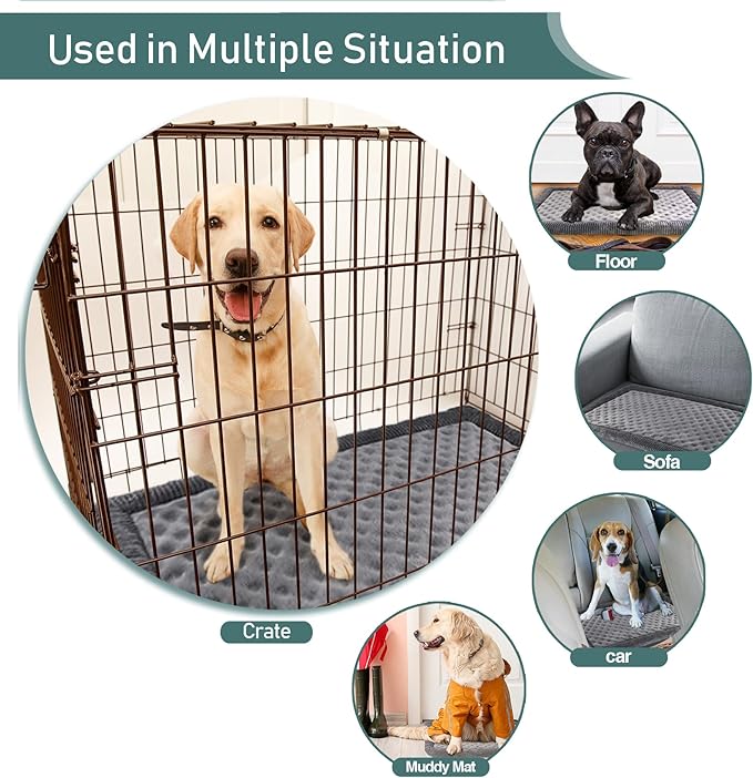 XL Gray Dog Crate Pad 42x28 inch Memory Foam Large Dog Kennel Bed Soft Flannel Washable Anti Slip Puppy Sleeping Mat,Grey