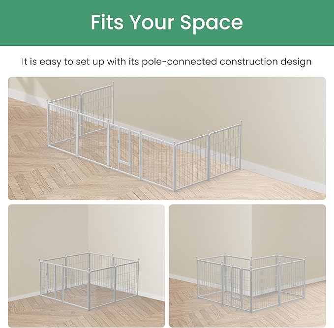 Simple Deluxe Dog Playpen, 24" Height 16 Panels Fence with Anti-Rust Coating, Metal Heavy Portable Foldable Dog Pen for Small/Medium Dogs RV Camping, White