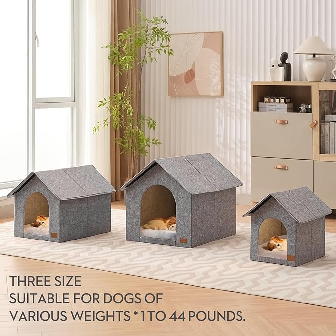 Indoor Dog House with Washable Plush Cushion - Large Size for Dogs & Cats Up to 44 Pounds