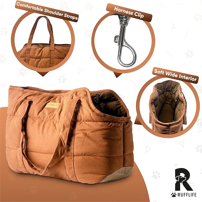 Purse Carrier for Small Dogs, Cozy Plush Pet Carrier Purse, Secure Harness Clip, Lightweight Dog Tote Bag Carrier for Small Dogs and Puppies