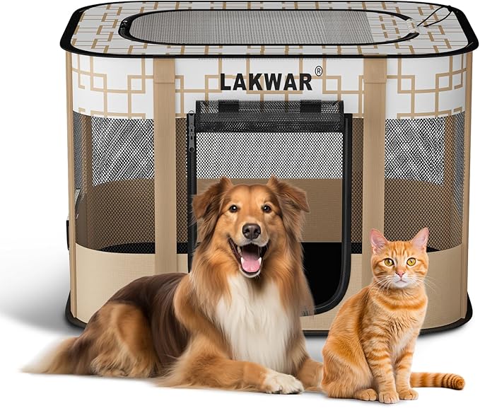 Upgraded Dog Playpen Outdoor Indoor, Portable Foldable Pet Playpen for Dogs, Cats, Small Animal, Great for Travel and Camping, Including Carrying Case (Large)