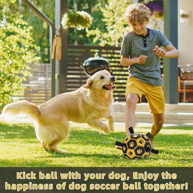 QDAN Dog Toys Soccer Ball with Straps - Durable Dog Balls for Large Dogs, Outdoor Dog Toys, Dog Water Toy, Herding Ball, Puppy Dog Birthday Gifts (8 Inch)