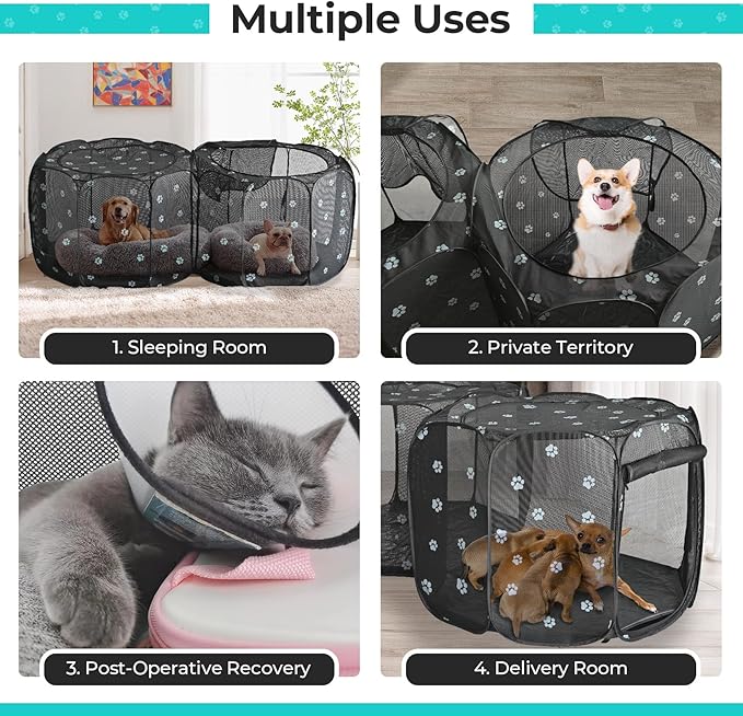 2-in-1 Cat Playpen, 72''Pop Up Dog Pet Playpen for Indoor Outdoor Cats Enclosed, Portable Pet Playpen, Kitten Puppy Foldable Play Pen Cat Dog Tent Crate Cage Kennel(No Divider, Unified Space)
