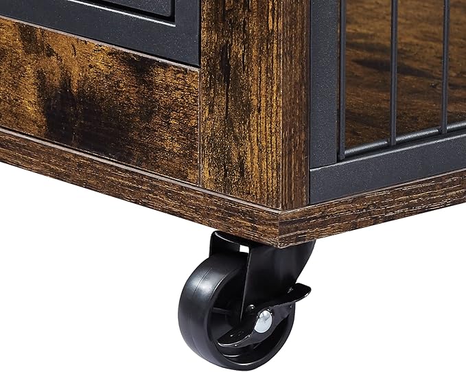 Furniture Style Dog Crate Side Table on Wheels,Decorative Pet House Heavy Duty Kennel with Double Doors and Lift Top,for Small and Medium Dogs,31.50'' W x 22.05'' D x 25'' H,Rustic Brown