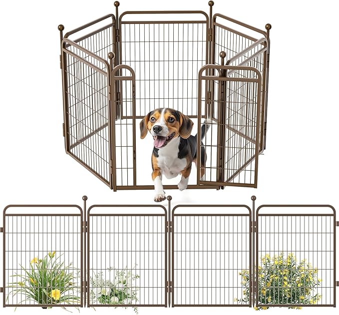Gardner Pet Dog Playpens, 32" H 6 Panels Dog Pen Outdoor/Indoor Dog Fence Exercise Pen for Small/Medium/Large Dogs, Foldable Pet Play Yard Gate with Gravity Automatic Lock, Pet Playpen, Brown