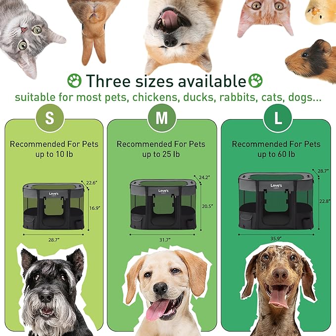 Love's cabin Pet Puppy Dog Playpen, Small Dog Tent Crates Cage Indoor/Outdoor, Portable Exercise Playpen for Dog and Cat, Foldable Pop Up Dog Kennel Playpen with Carring Case (S, Grey)
