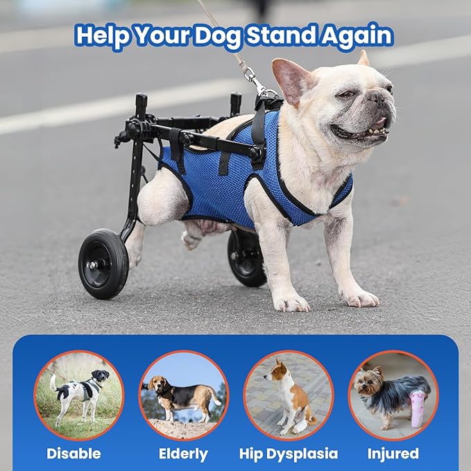 Dog Wheelchair for Back Legs, Dog Wheelchair for Small Dog, Adjustable Pets Cart with Wheels, Doggy Wheelchairs for Disabled Hind Legs, Dog Leg Brace and Hip Support, Small