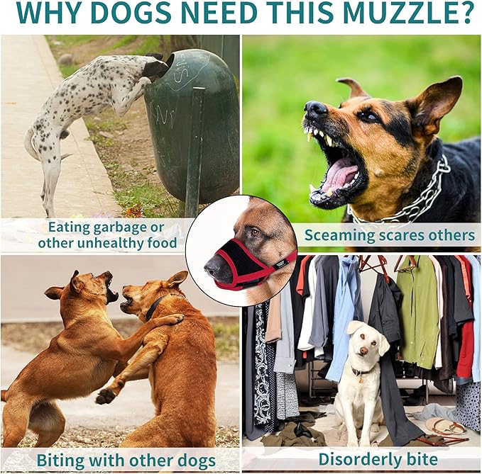 Dog Muzzles for Small Medium Dogs, Muzzle for Medium Sized Dog, Soft Muzzle for Dogs, Soft Mesh Dog Muzzles for Biting Barking Chewing, Muzzles for Dogs M Red