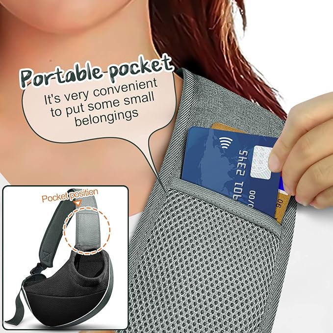 Dog Cat Sling Carrier, Adjustable Padded Shoulder Strap, with Mesh Pocket for Outdoor Travel (S - Up to 6 lbs, Black - Black)