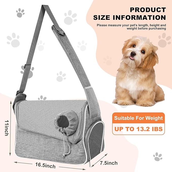 Small Dog Sling Carrier, Multiple Pockets Puppy Carrying Purse Bag, Pet Pouch with Sturdy Pad, Cat Bag for Outdoor Travel, Carrier for Dog Cat Up to 13 lbs