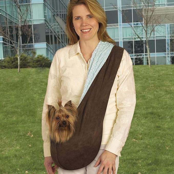 Reversible Sling Pet Carriers — Versatile Polyester Over-the-Shoulder Carriers for Small Dogs, Brown/Blue