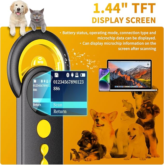 NETUM Bluetooth Pet Microchip Reader, 3-in-1 Wireless Animal Universal Microchip Tag Reader Scanner with 1.44" TFT Screen, 1200mAh Rechargeable Battery, Stores Up to 20000 Records (DJ-130)