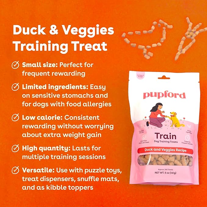 Pupford Freeze Dried Training Treats for Dogs & Puppies, 240+ Four Ingredient Bites (Duck & Veggies, 5 oz)