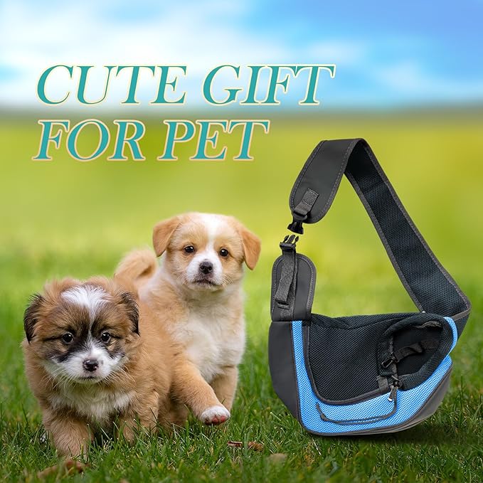 Pet Dog Sling Carrier, Up to 15lb, Breathable Mesh Adjustable Puppy Sling Carrier Hand Free for Small Dog Cat Rabbit, L, Sky Blue