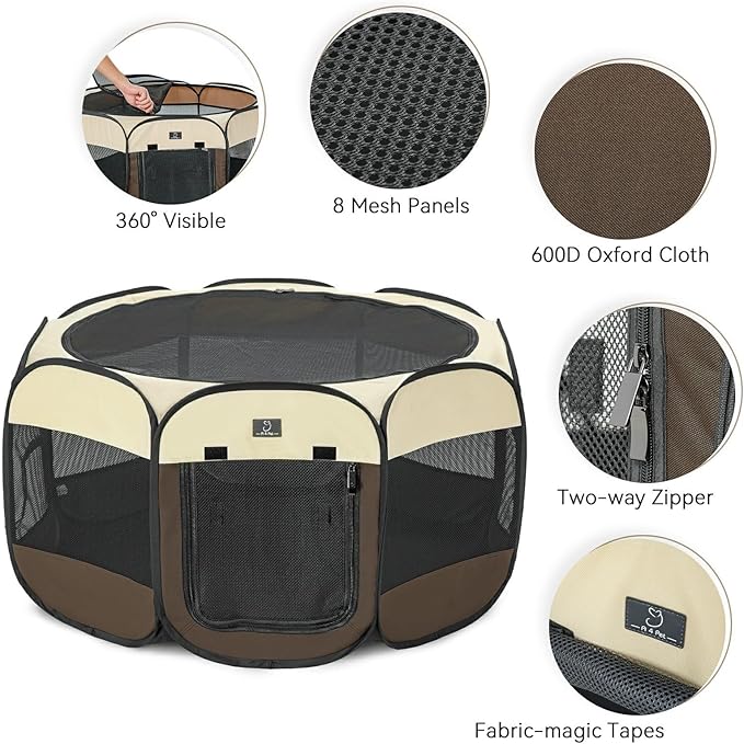 A4Pet Portable Pet Playpen for Small Dogs, 27" Small Dog Playpen for Puppy/Cats/Rabbit/Chick, Cat Playpen Indoor with Easy Cleaning Bottom & Removable Zipper