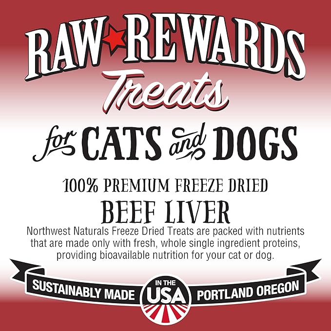 Northwest Naturals Raw Rewards Freeze-Dried Beef Liver Treats for Dogs and Cats - Bite-Sized Pieces - Healthy, 1 Ingredient, Human Grade Pet Food, All Natural - 10 Oz