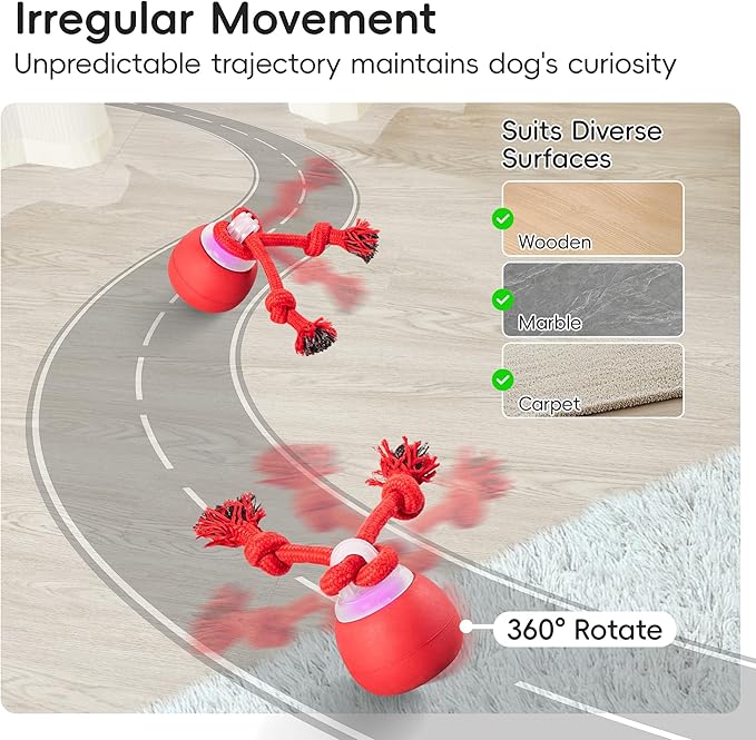 Potaroma Interactive Dog Ball Toys Touch Activated, Rechargeable, Squeaky Dog Toy, Moving Wicked Ball for Pup with Rope for Medium Small Dogs Puppy Dark Red