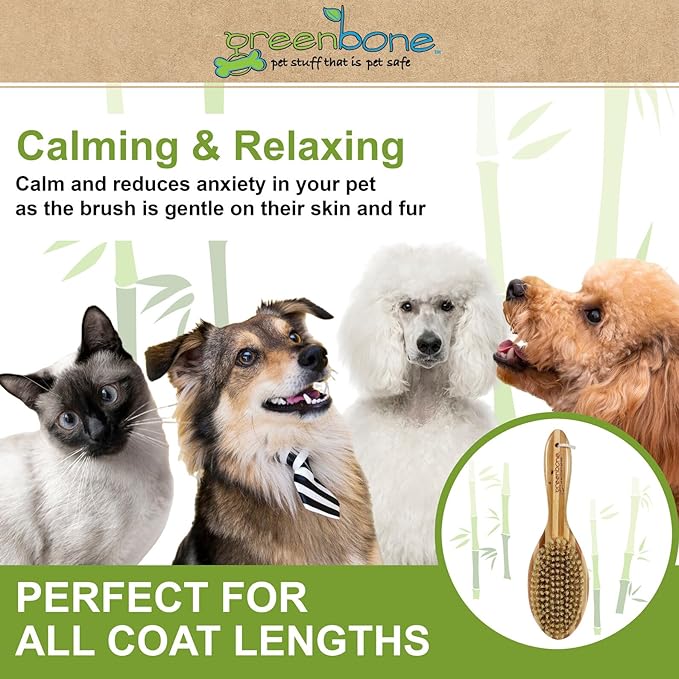 Pet Spa Bristle Brush - All-Natural Bamboo Pet Grooming Brush - Entirely Made from Sustainable Bamboo for Dogs & Cats