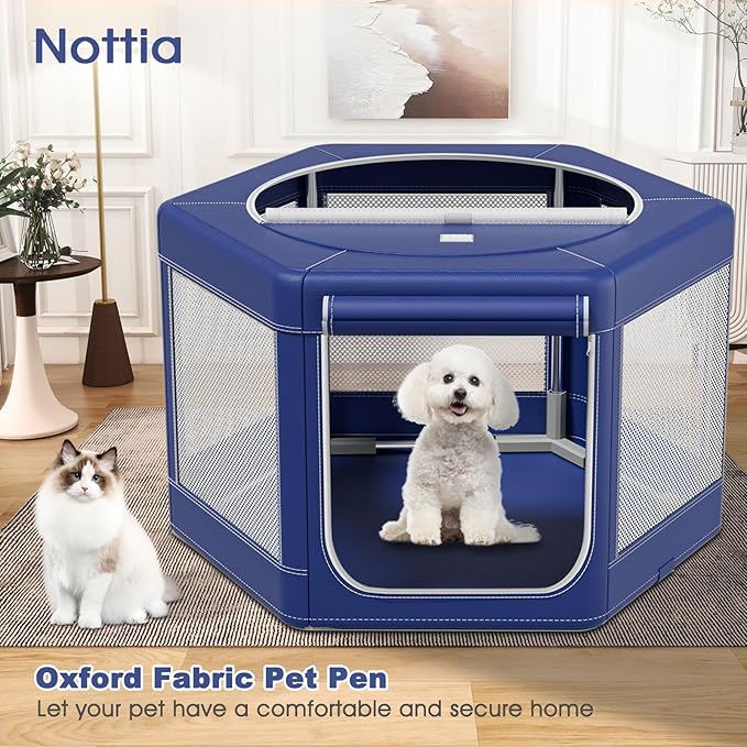 Hexagonal Dog playpen, 45Inch Soft Puppy Playpen with 600D Oxford Fabric, Stable Structure with Thickend Stainless Steel Tubes, 25.6 Inch Height Pet Playpen for Small and Medium Dogs, Animals