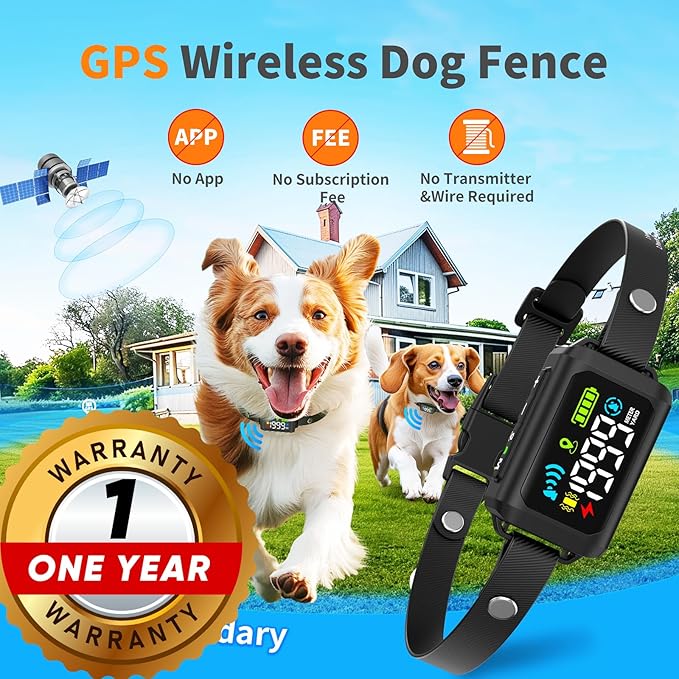 GPS Dog Fence Collar with Wireless Tracker – No Shock, Waterproof & Rechargeable – Smart Pet Containment for Small, Medium & Large Dogs – Adjustable, Portable, Safe Training System