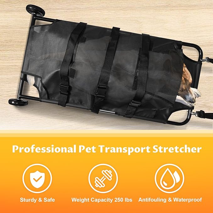 Pet Transport Stretcher Max Loading 250lbs Large Dog Stretcher with Noiseless Wheels, 45 x 22 Inch Animal Transport Stretcher Emergency Carry Stretcher for Large Dog