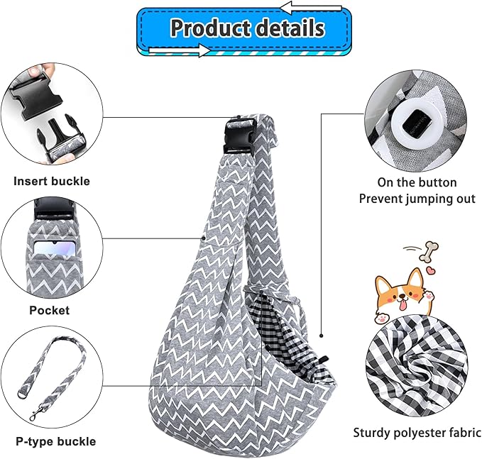 Kanemc Cat Wrap Carrier Small Dog Sling, Puppy Pouch Chest Bag Soft Shoulder Pad Bottom Support, Fits 12Lbs Short Dog 16Lbs Cats Pets, Grey Wave Carriers