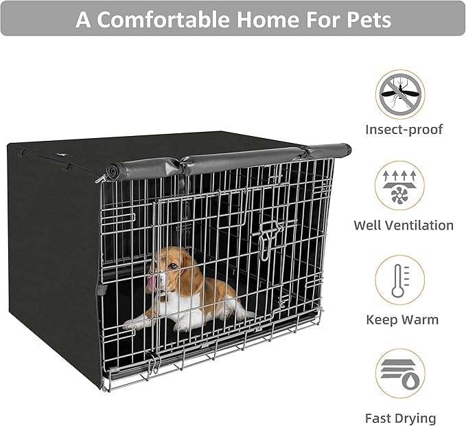 X-ZONE PET Double Door Dog Crate Cover - Polyester Pet Kennel Cover (Fits 24 30 36 42 48 inches Wire Crate) (36 Inch, Black)