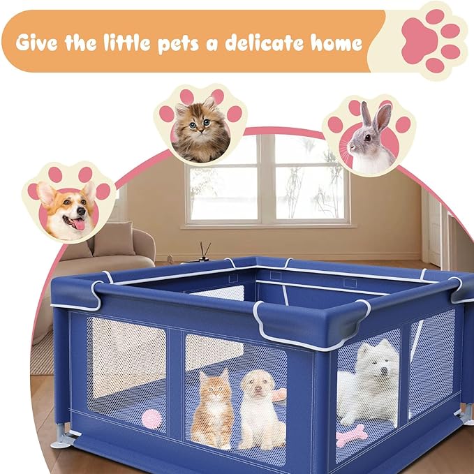 Puppy PlayPen 50 × 50 Inch, Dog Playpen with Gate for Puppies, Small and Medium Dogs, Pet PlayPen for Outdoors & Indoors, Tear Resistant Fabric