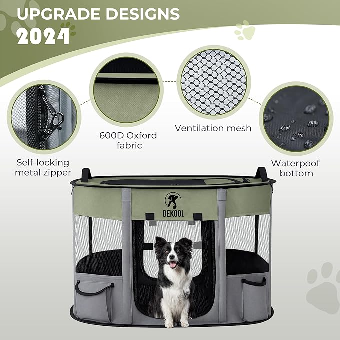 Foldable Pet Dog Playpen, Portable Dog Crate for Puppies, Cat, Rabbit, Chicks, Puppy Play Pen for Indoors, Kennel Tent Crate for Indoor Outdoor Travel Camping Use with Carrying Case (Green, L)