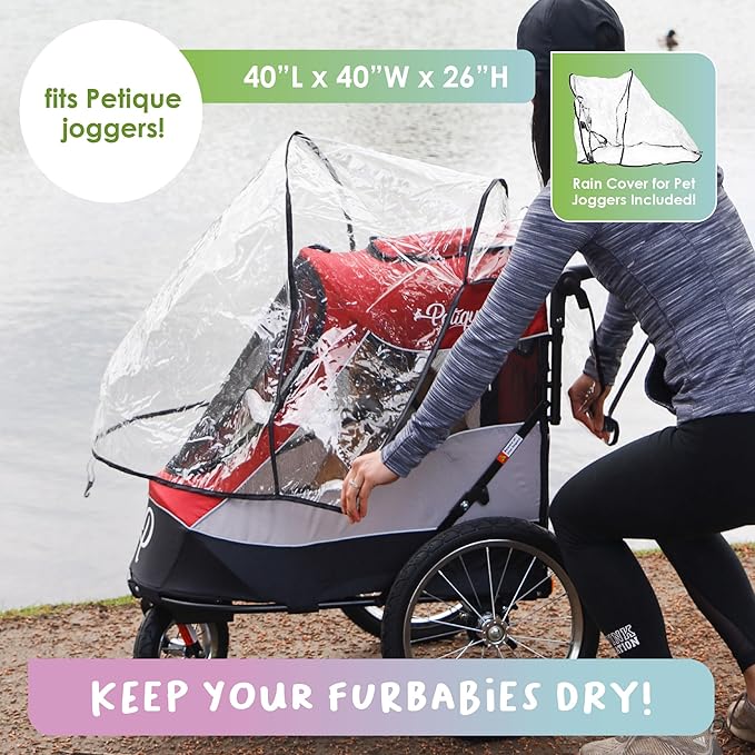 Petique Trailblazer Pet Jogger/Stroller, Bike Trailer, Shock Absorbing Bike Wheels, Large Entry Way, Peek-a-Boo Window, Small/Medium/Large Dogs, Cats and Pets, Supports up to 77LBS - Mars (Red)