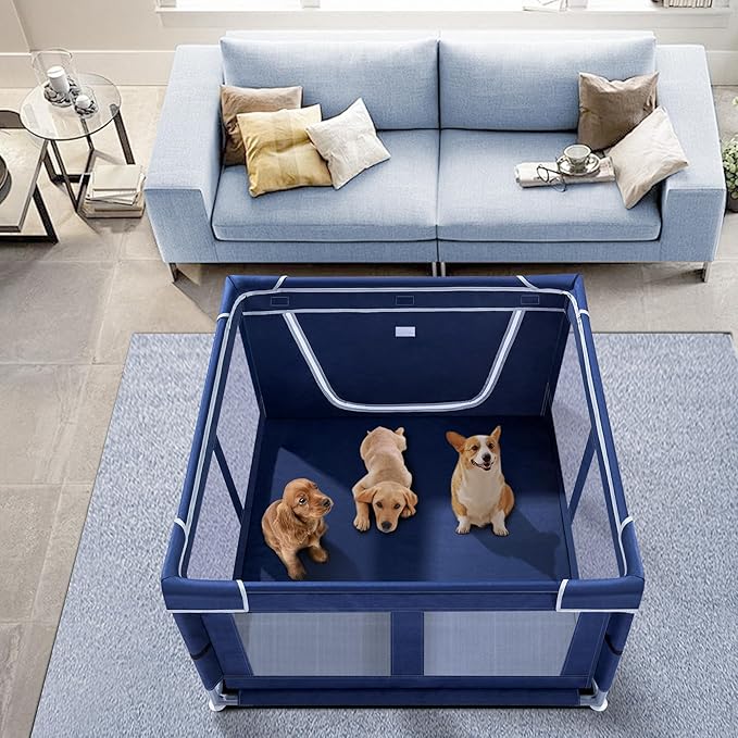Puppy Playpen Indoor for Dog Small Pets, 42x42 x25 inch, Dog Play Pen Indoors with Gate, Oxford Fabric Pet Exercise pens for Dog Portable, Anti-Tipping Dog Cat playpens Enclosure with Zipper Door