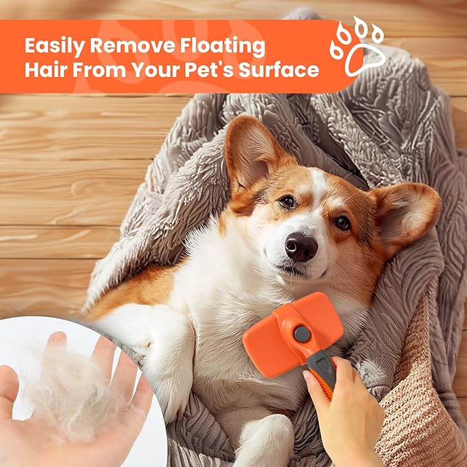 LION TAMER Self-Cleaning Slicker Brush for Dogs & Cats, Hair Brush for Pets, Deshedding Brush, Orange, Large