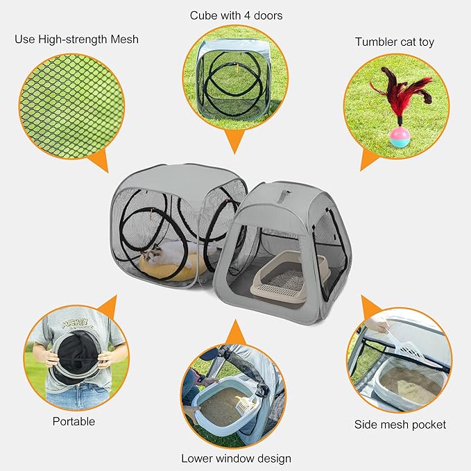 Portable Cat Playpen, Trapezoidal Design for Better Standing, Foldable Pet Tent for Indoor and Outdoor Use,Dog Playpen, Outdoor Cat Tent, Cat Houses & Condos for Kitten,Cat,Puppy and Small Animals.