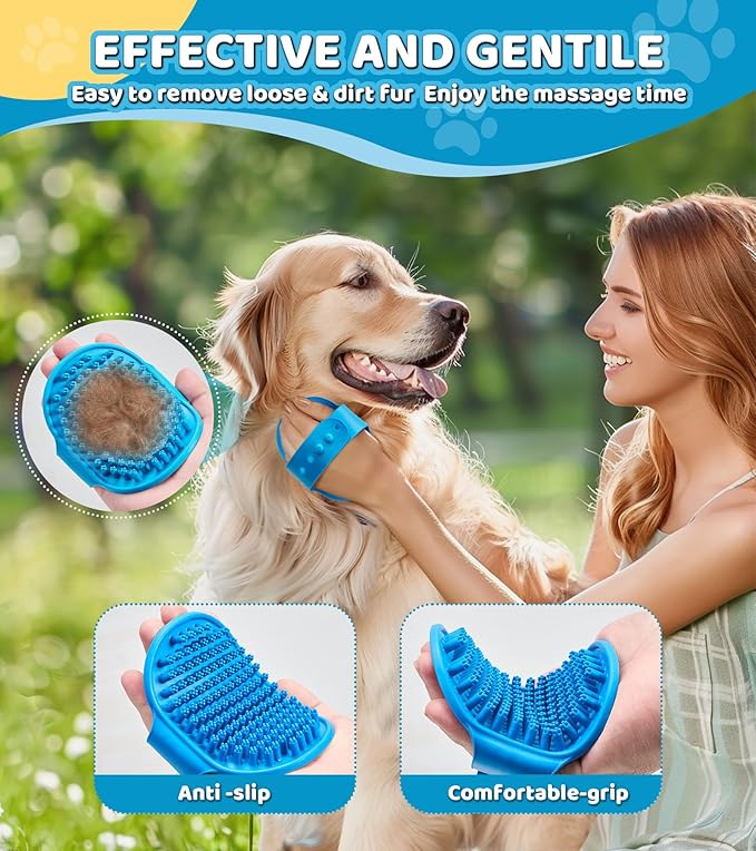 4PCS Dog Bath Brush Pet Massage Shampoo Brush Dog Scrubber for Dog Washing Brush Scrubber Pet Bath Massage Brush with Soft Silicone Bristles for Dog Cat Grooming Cleaning, Blue