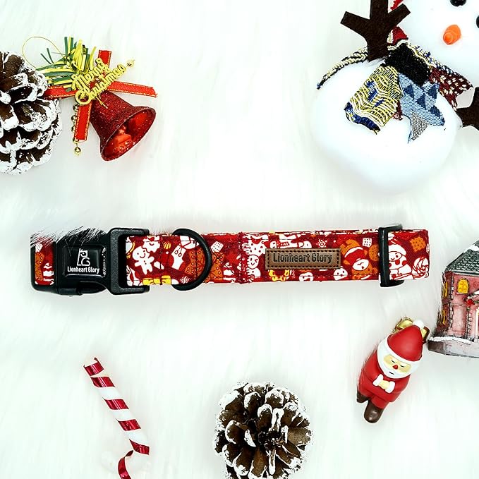 Lionheart glory Christmas Dog Collar, Red Christmas Santa Deer Dogs Collar Adjustable Soft Comfortable Collars for Small Dogs Girl or Boy Pet Gift Fall Cute Collar